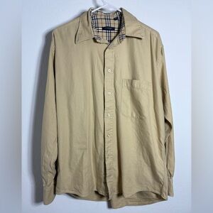 Vintage Burberry Beige Plaid Lined Long Sleeve Button Down Mens Shirt